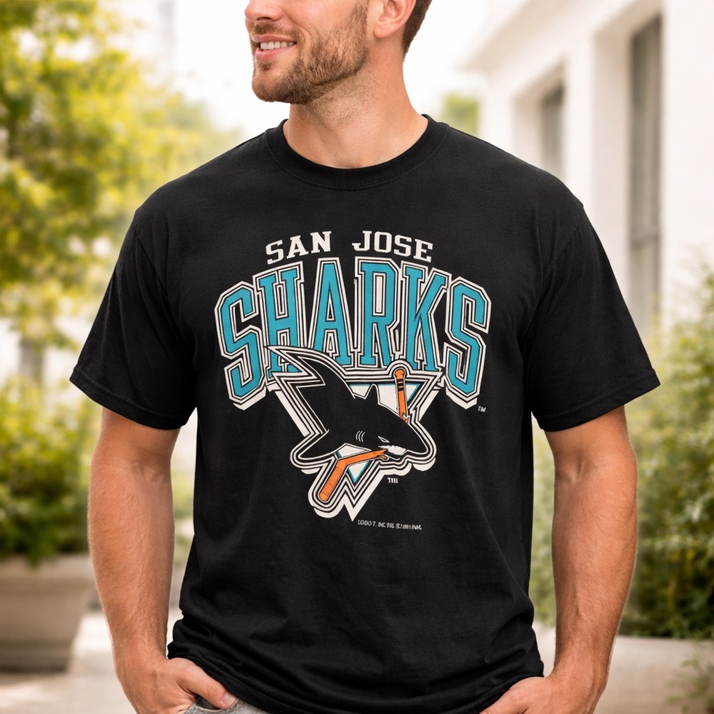 VINTAGE STEDMAN Graphic Tee San Jose Sharks Black White Teal Orange XL (46–48)